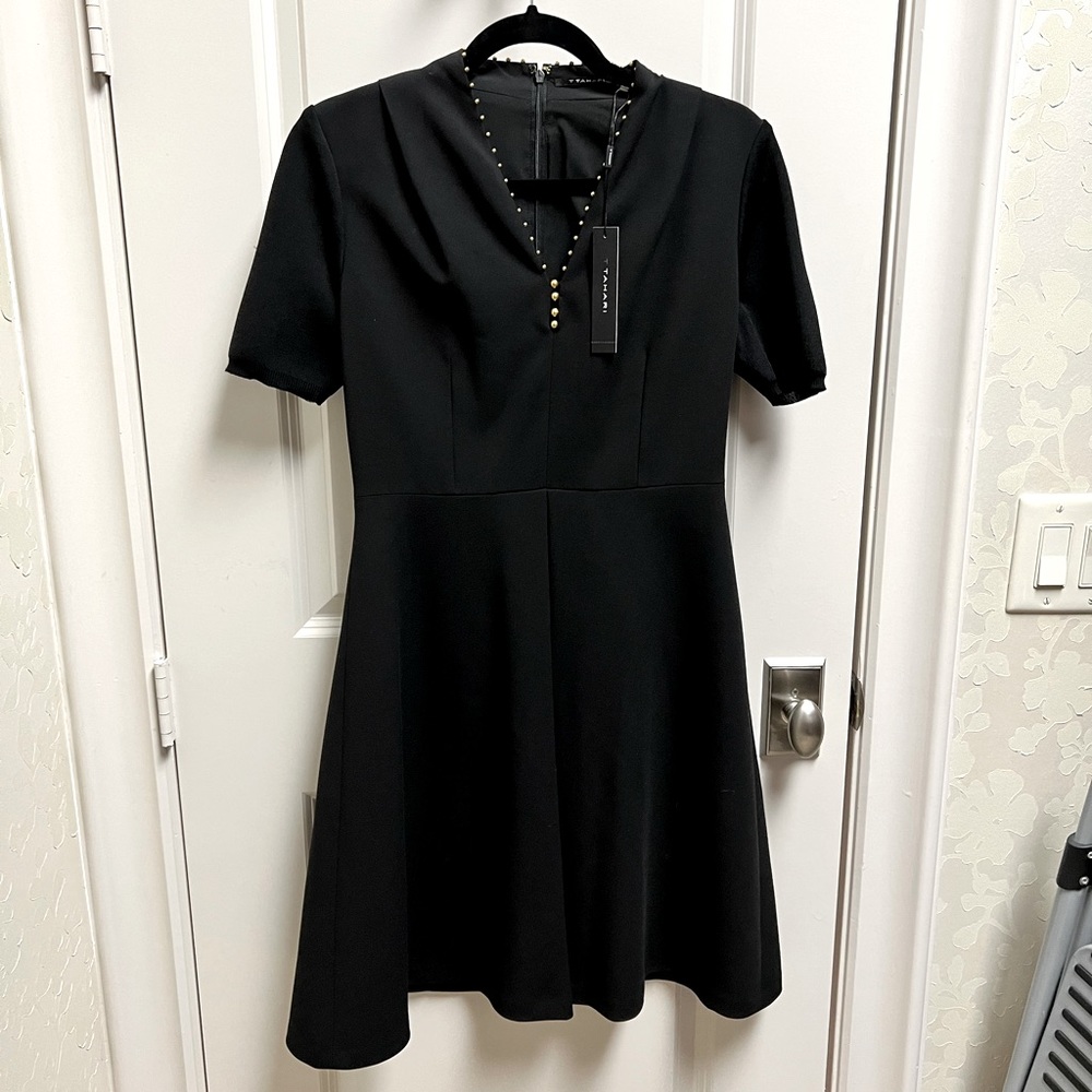 Black short sleeve skater dress T Tahari NWT sz4